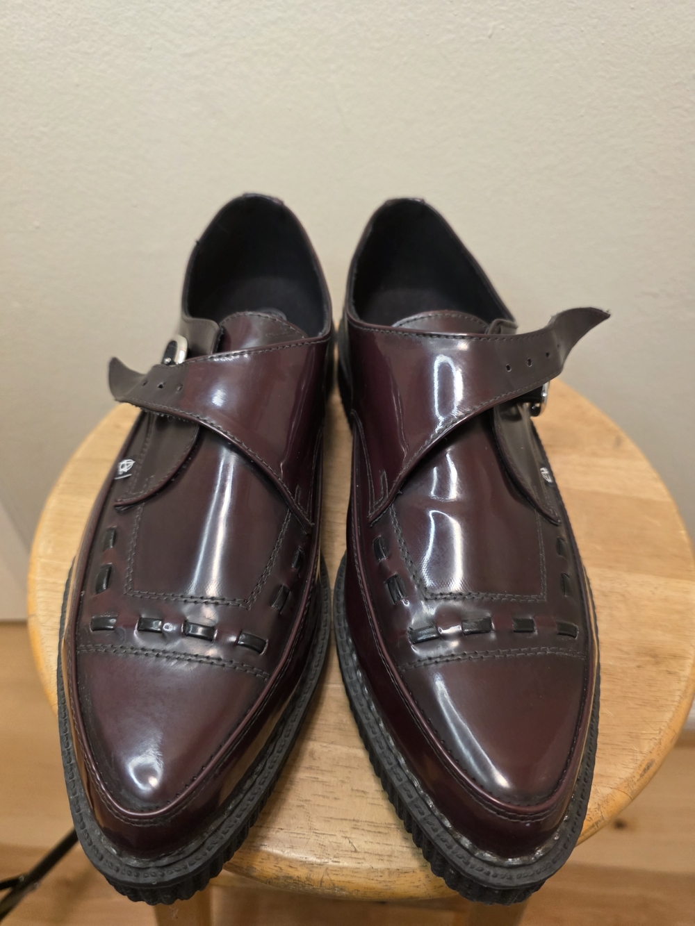 T.U.K. Men's Burgundy Monk Strap Creeper Shoes - Picture 2 of 5